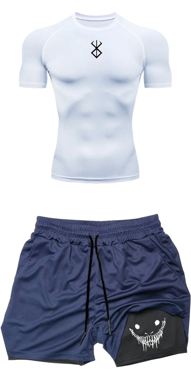 Men Compression Athletic Fitness Wear - Quick-Dry Tight Short-Sleeve Anime Double-Layer Shorts Summer Set Fitness Running Set