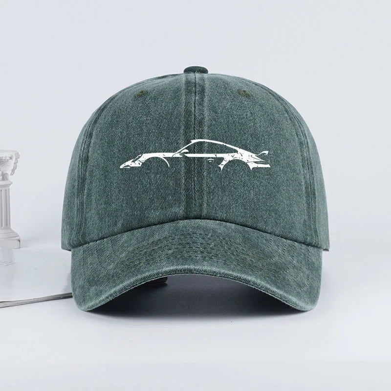 Classic Sports Car Silhouette Baseball Cap Men Retro Washed Cotton Adjustable Dad Hat Casual Automotive Sun Hat