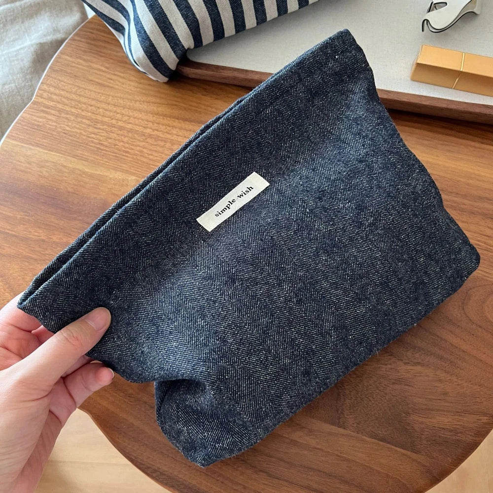 Fashion Striped Women Cosmetic Bags Retro Solid Color Storage Make Up Bags for Women Lady with Zipper Travel Bag Makeup Bag