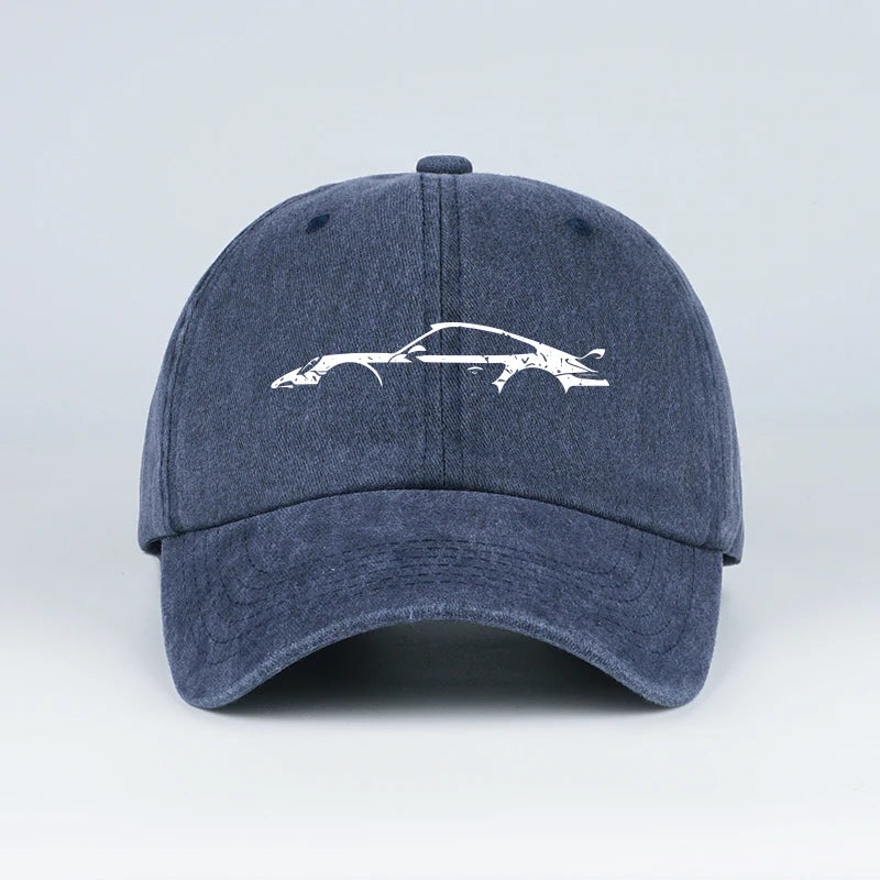 Classic Sports Car Silhouette Baseball Cap Men Retro Washed Cotton Adjustable Dad Hat Casual Automotive Sun Hat