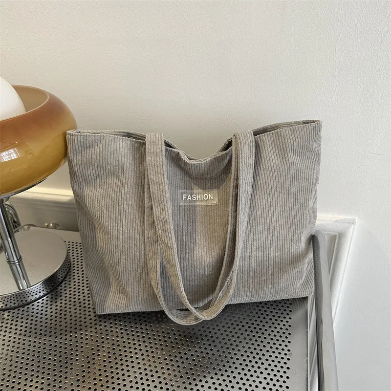 Corduroy Large Capacity Tote Bags with Small Pouch, Fashion Soft Shopping Handbag for School, Work Daily Casual Shoulder Purse