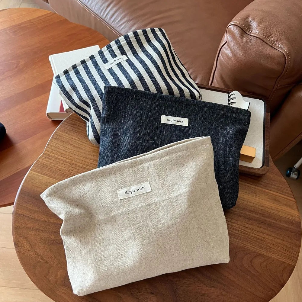 Fashion Striped Women Cosmetic Bags Retro Solid Color Storage Make Up Bags for Women Lady with Zipper Travel Bag Makeup Bag