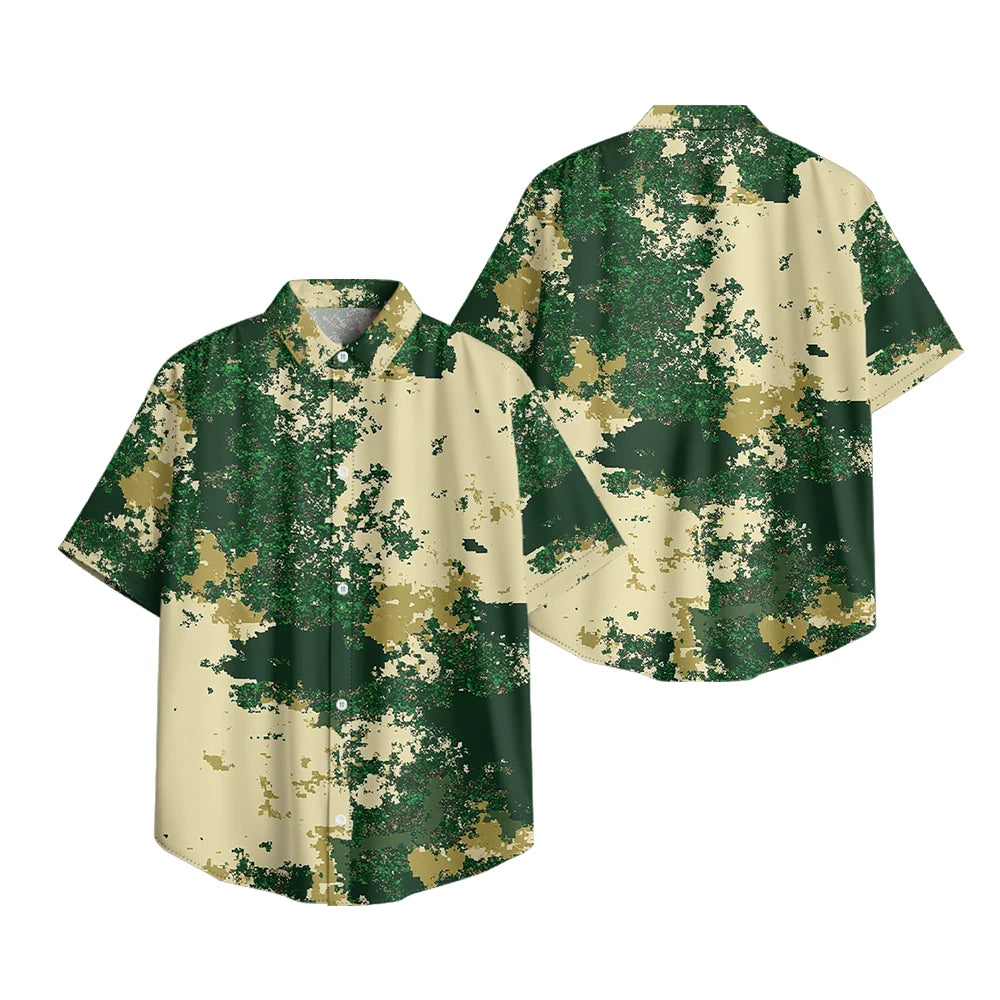 Trendy Men's Casual Shirt Abstract Geometric Camouflage Print Short Sleeve Relaxed Fit Button Down for Daily Wear, Urban Style