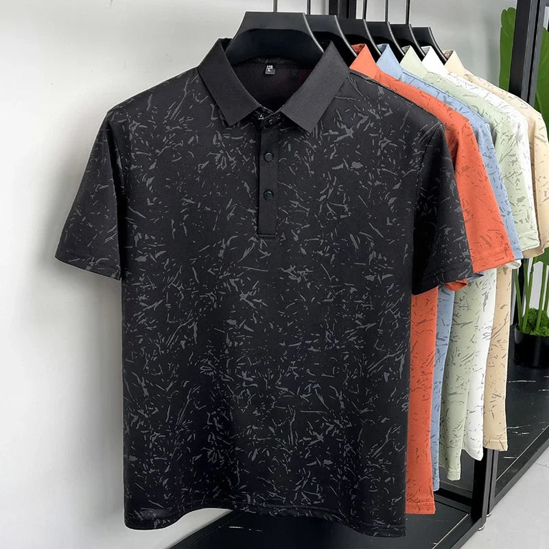 Men Classic Polo Shirt With Printed Pattern Short Sleeve Tops For Everyday Use And Semi Formal Occasions