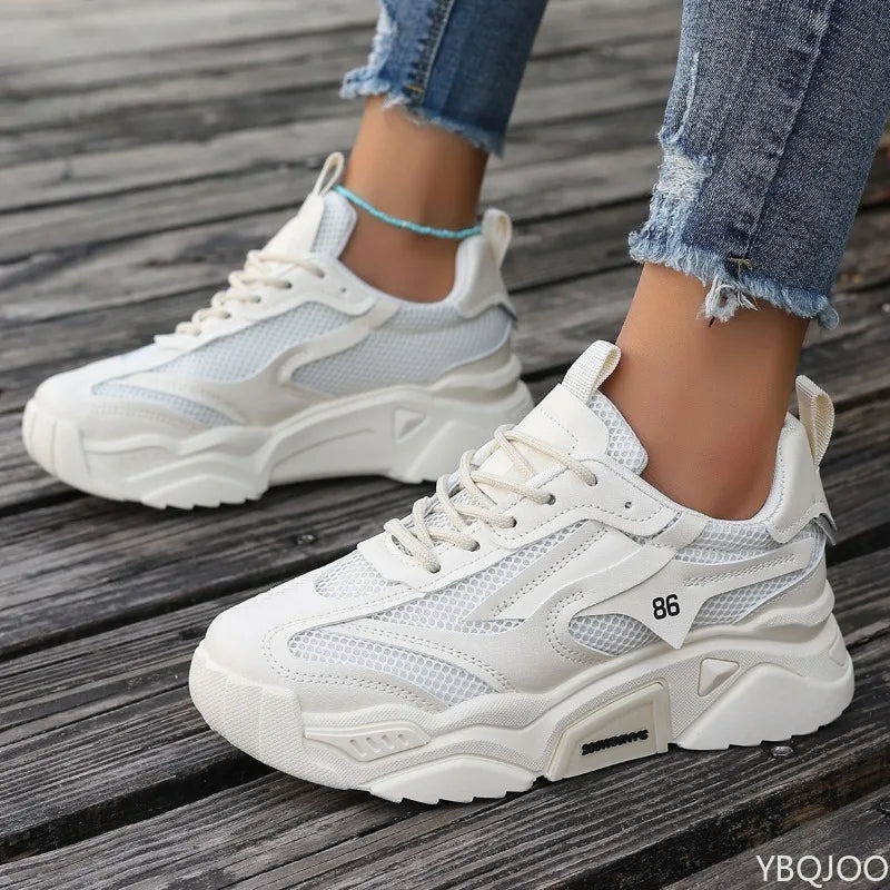 Casual sports shoes for women in summer  breathable mesh thick sole for increased height fashionable simple women's shoes