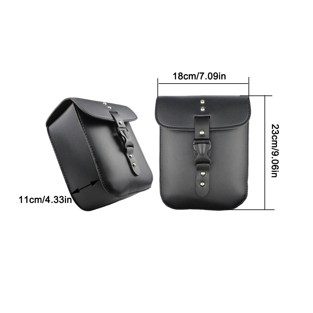 Motorcycle Saddlebags PU Leather Side Tool Bag Luggage Saddle Bags Cycling Storage Kit Side Bag Black Universal