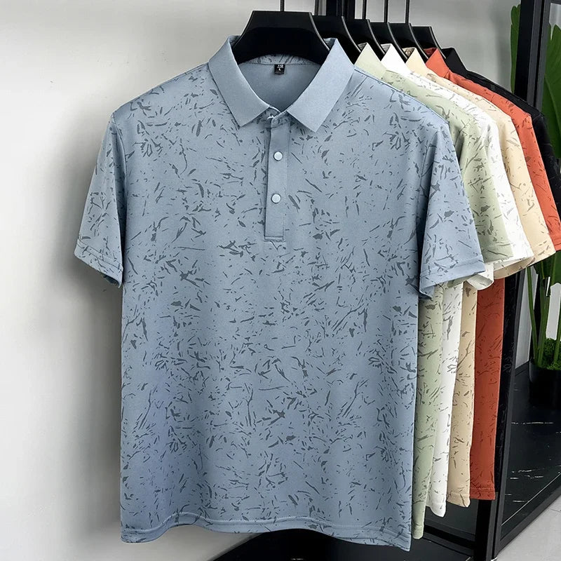 Men Classic Polo Shirt With Printed Pattern Short Sleeve Tops For Everyday Use And Semi Formal Occasions
