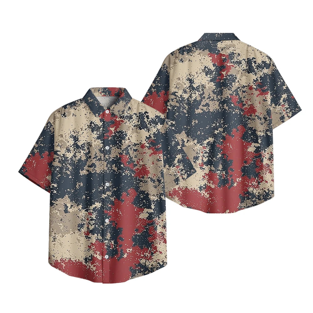 Trendy Men's Casual Shirt Abstract Geometric Camouflage Print Short Sleeve Relaxed Fit Button Down for Daily Wear, Urban Style